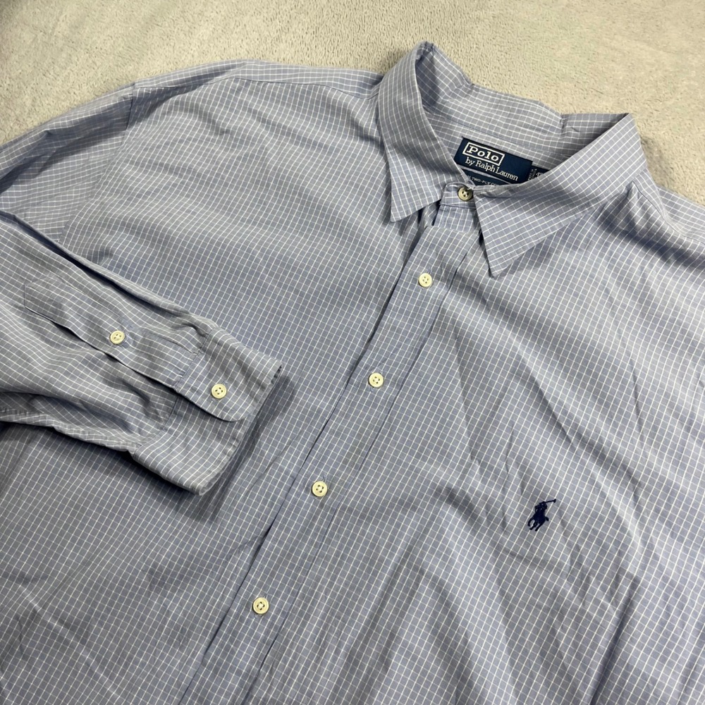 Polo Ralph Lauren Mens 4X Big Blue Check Button Down Shirt 100% Two-Ply‎ Cotton